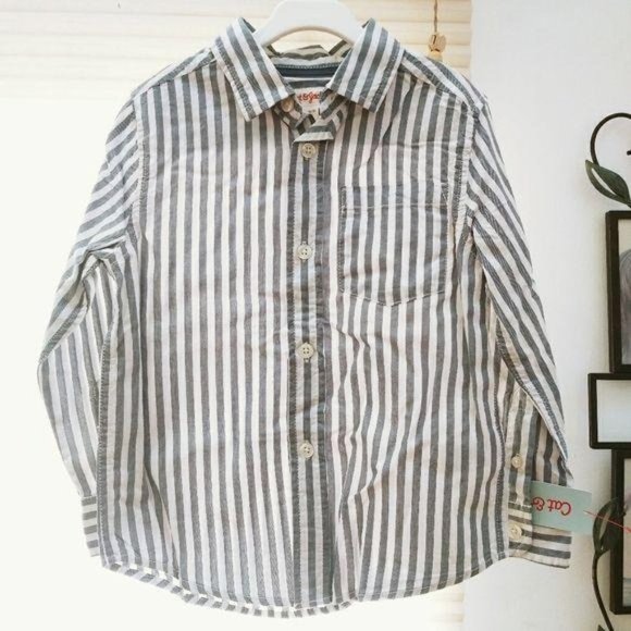 Boys' Cat & Jack Button Down Casual Stripe Shirt NWT - Picture 2 of 5